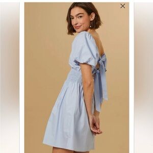 Mable mini dress puff sleeve smocked blue